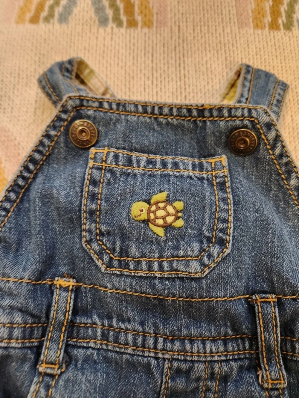 Vintage Gymboree 0-3 Months Summer Turtle Denim Shortalls - Blue Overalls